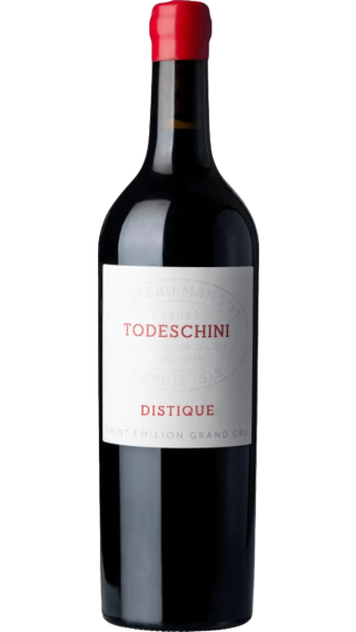 Bottle of Chateau Mangot Saint Emilion Grand Cru Todeschini Distique 2018 wine 750 ml